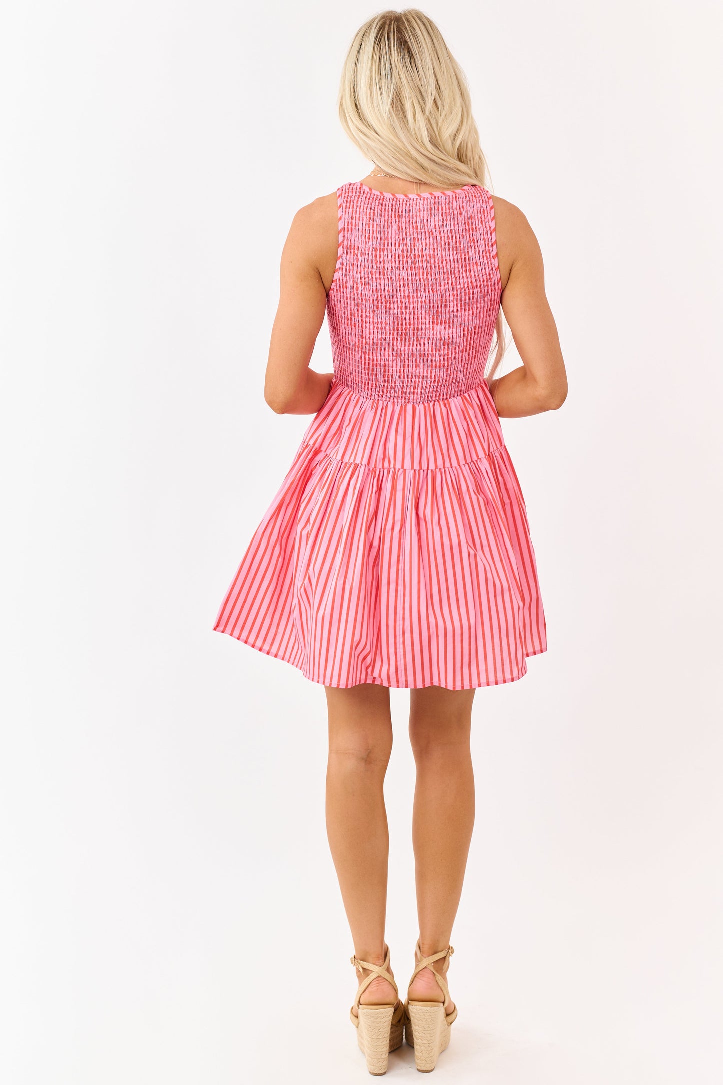 Entro Punch Smocked Cotton Striped Mini Dress