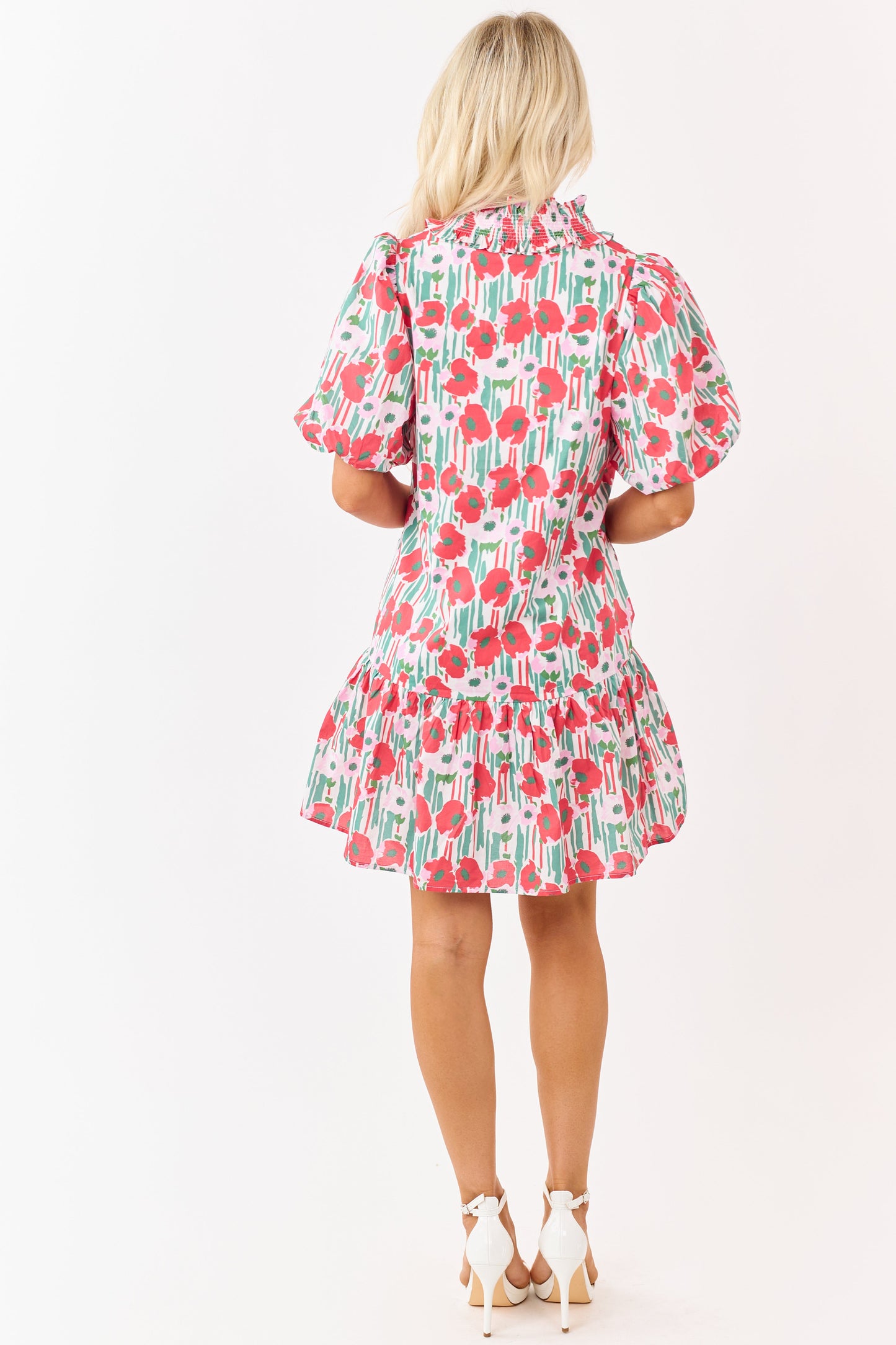Entro Ruby Poppy Floral Cotton Puff Sleeve Mini Dress