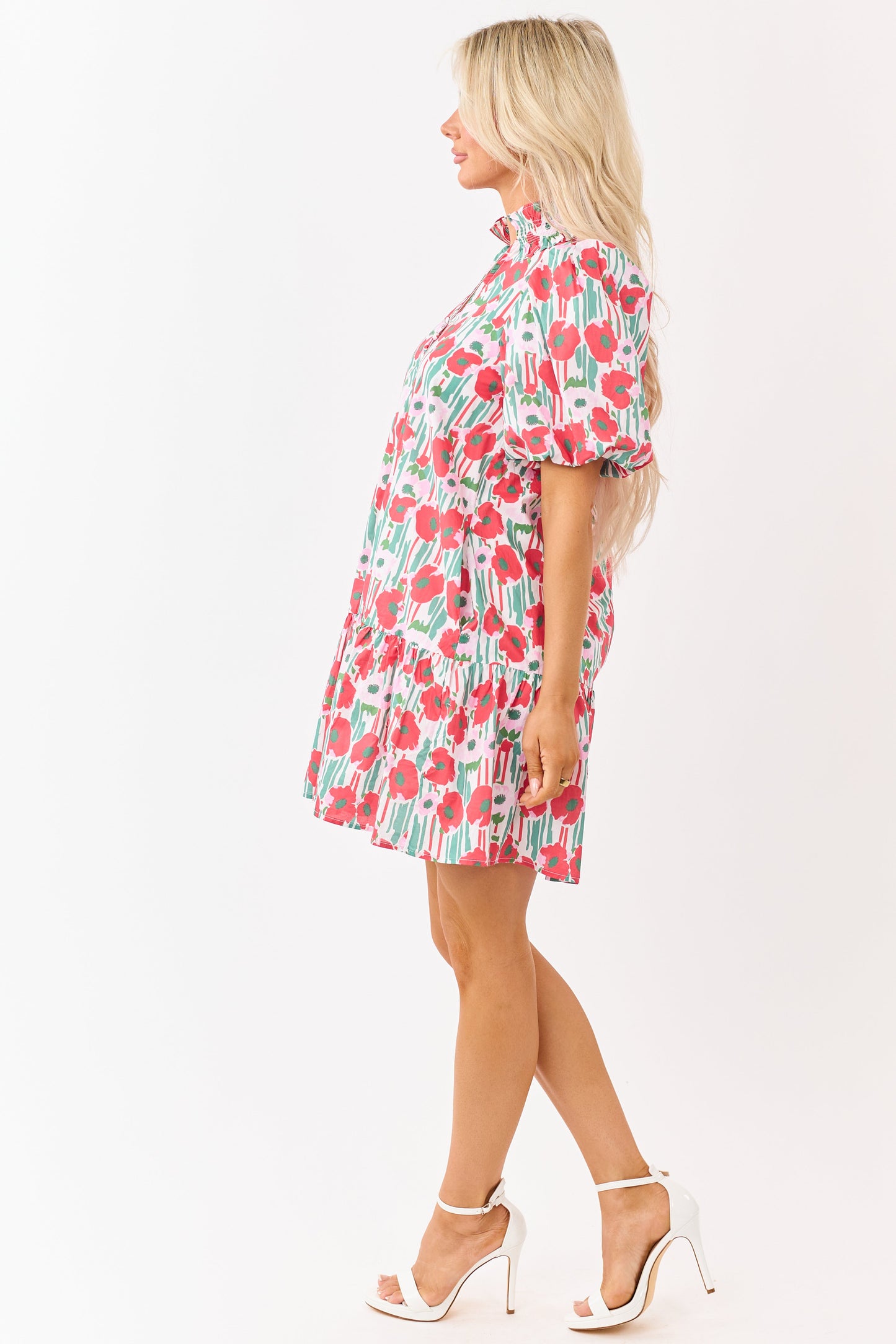 Entro Ruby Poppy Floral Cotton Puff Sleeve Mini Dress