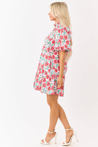 Entro Ruby Poppy Floral Cotton Puff Sleeve Mini Dress