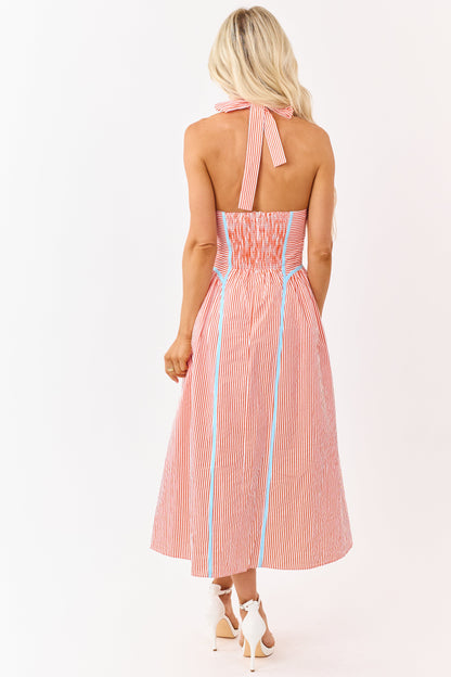 Entro Sunset Striped Cotton Halter Midi Dress