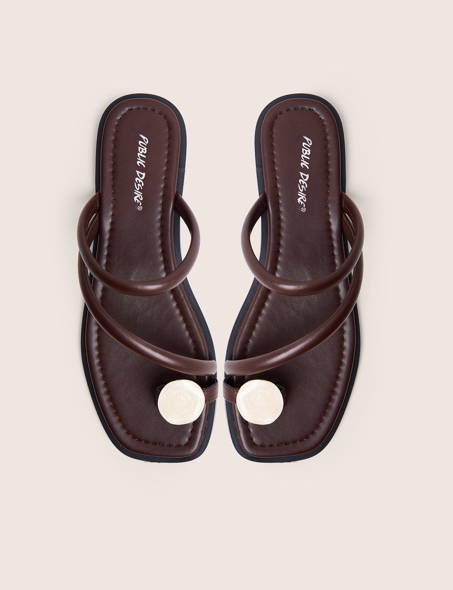 Farron Chocolate Brown Resin Detail Flat Sandals
