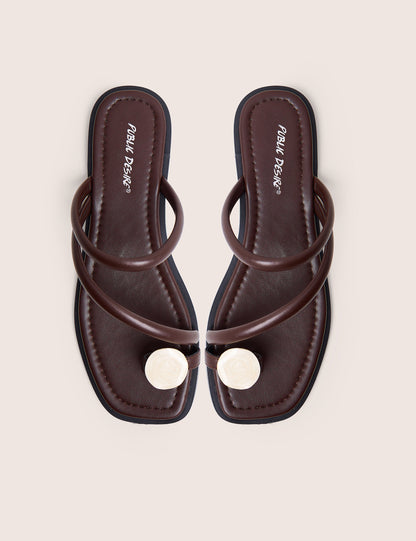 Farron Chocolate Brown Resin Detail Flat Sandals