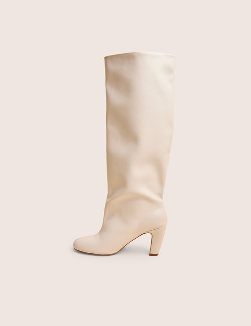 Fifth Ave Off White Pu Slouchy Mid Heel Boots