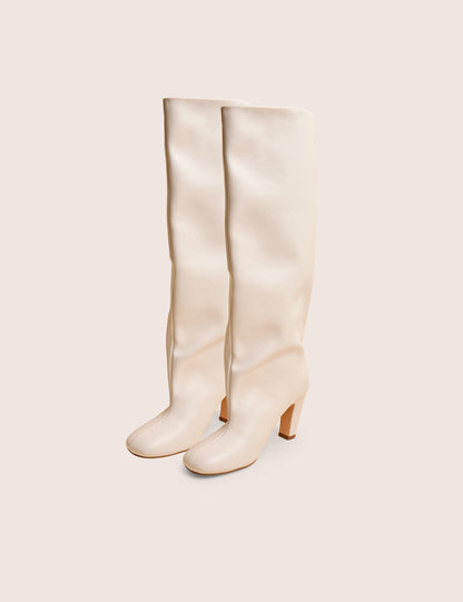 Fifth Ave Off White Pu Slouchy Mid Heel Boots