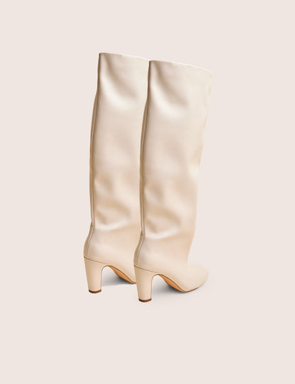 Fifth Ave Off White Pu Slouchy Mid Heel Boots