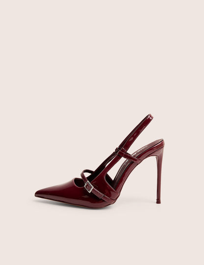 Forget Me Not Burgundy Embellished Buckle Detail Sling Back Court Heels