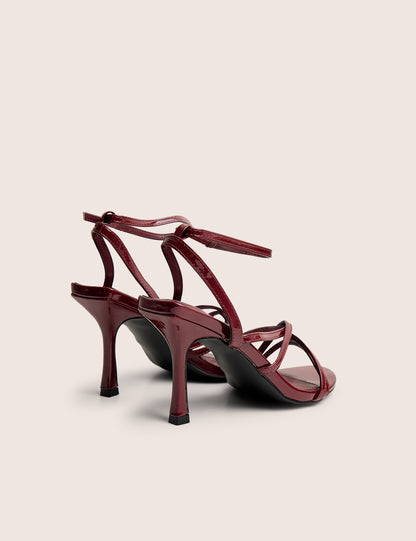 Free Spirit Wide Fit Burgundy Strappy Mid Heel