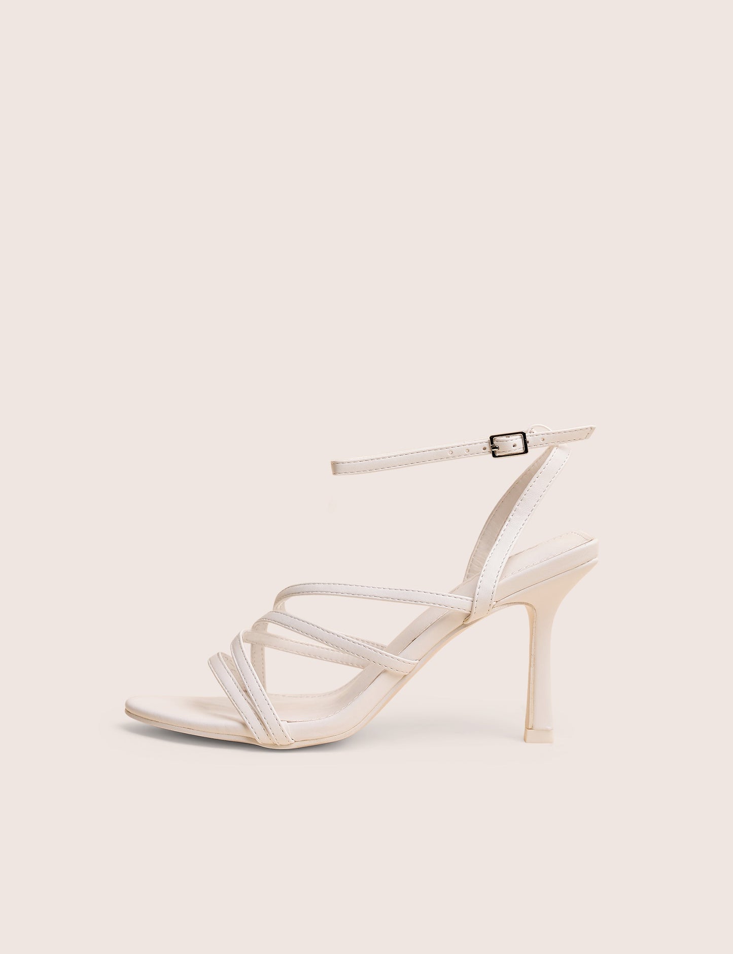 Free Spirit White Strappy Round Toe Mid Heels