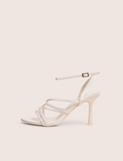 Free Spirit White Strappy Round Toe Mid Heels