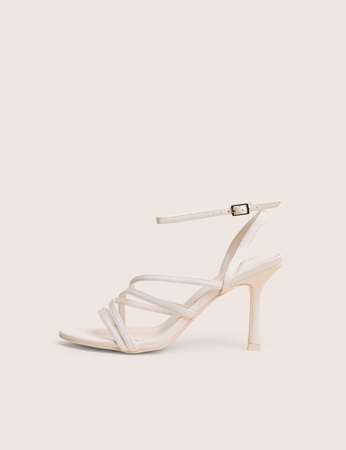 Free Spirit White Strappy Round Toe Mid Heels
