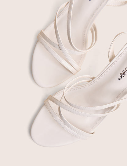 Free Spirit White Strappy Round Toe Mid Heels
