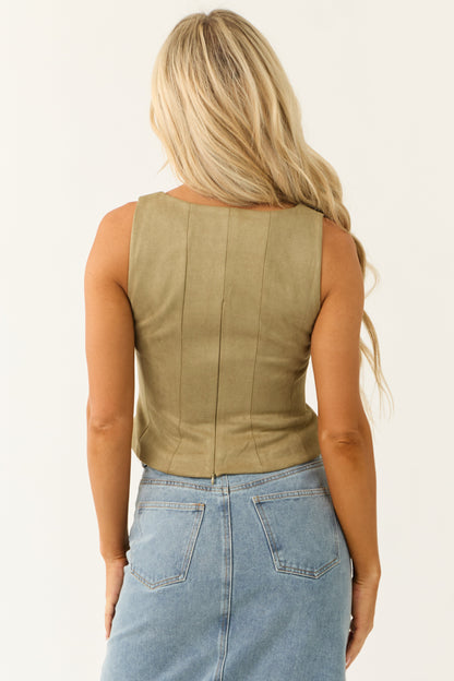 Faded Olive Princess Line Front Tie Cropped Top