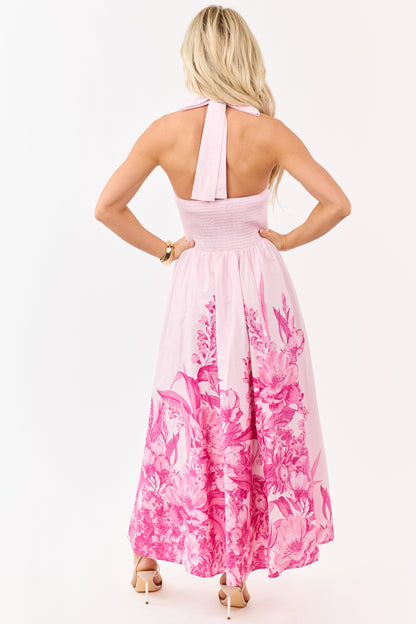 Flying Tomato Blush Cotton Floral Halter Midi Dress