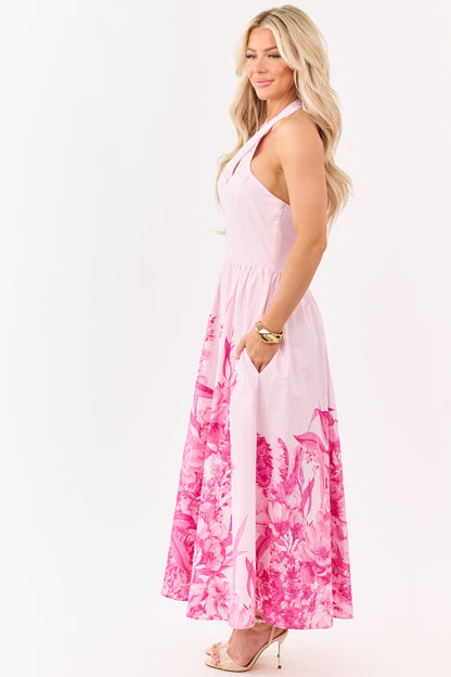 Flying Tomato Blush Cotton Floral Halter Midi Dress
