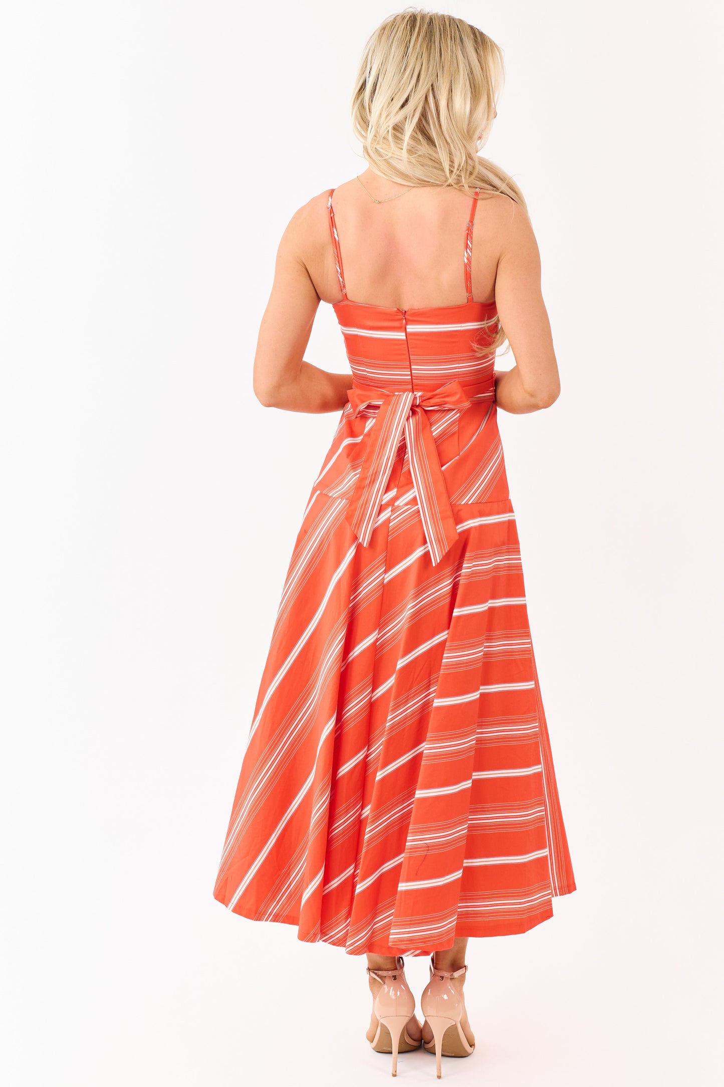 Flying Tomato Brick Striped Cotton Midi Dress