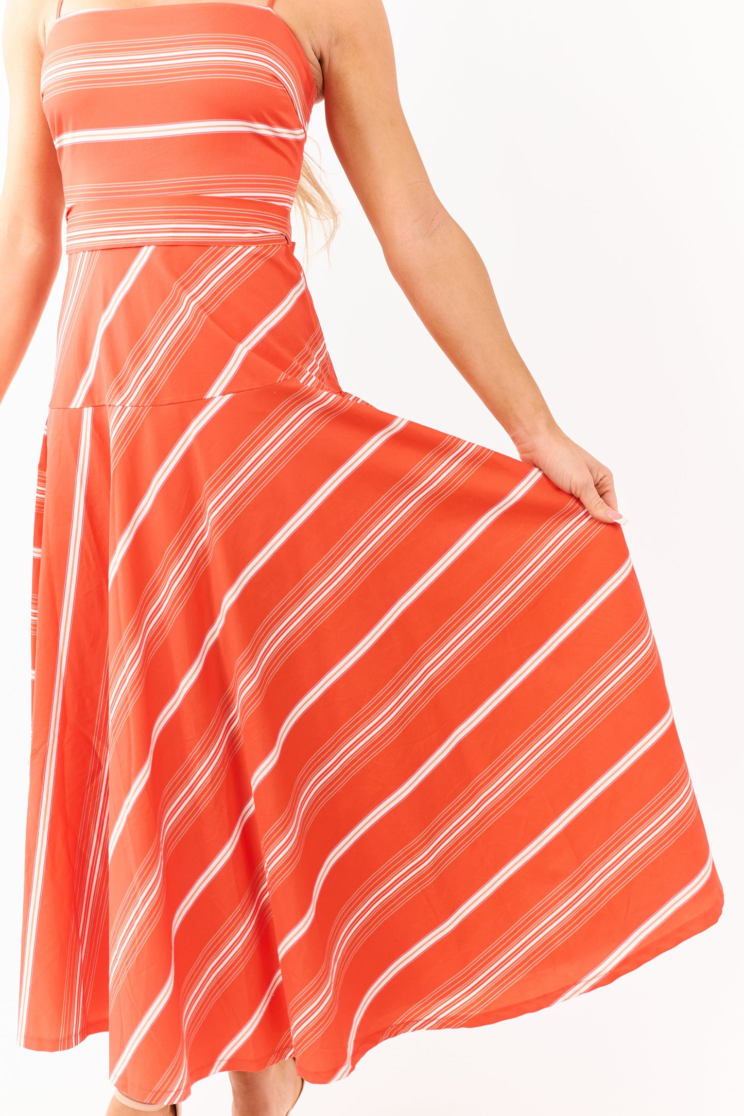 Flying Tomato Brick Striped Cotton Midi Dress