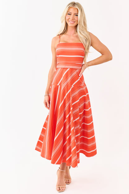 Flying Tomato Brick Striped Cotton Midi Dress