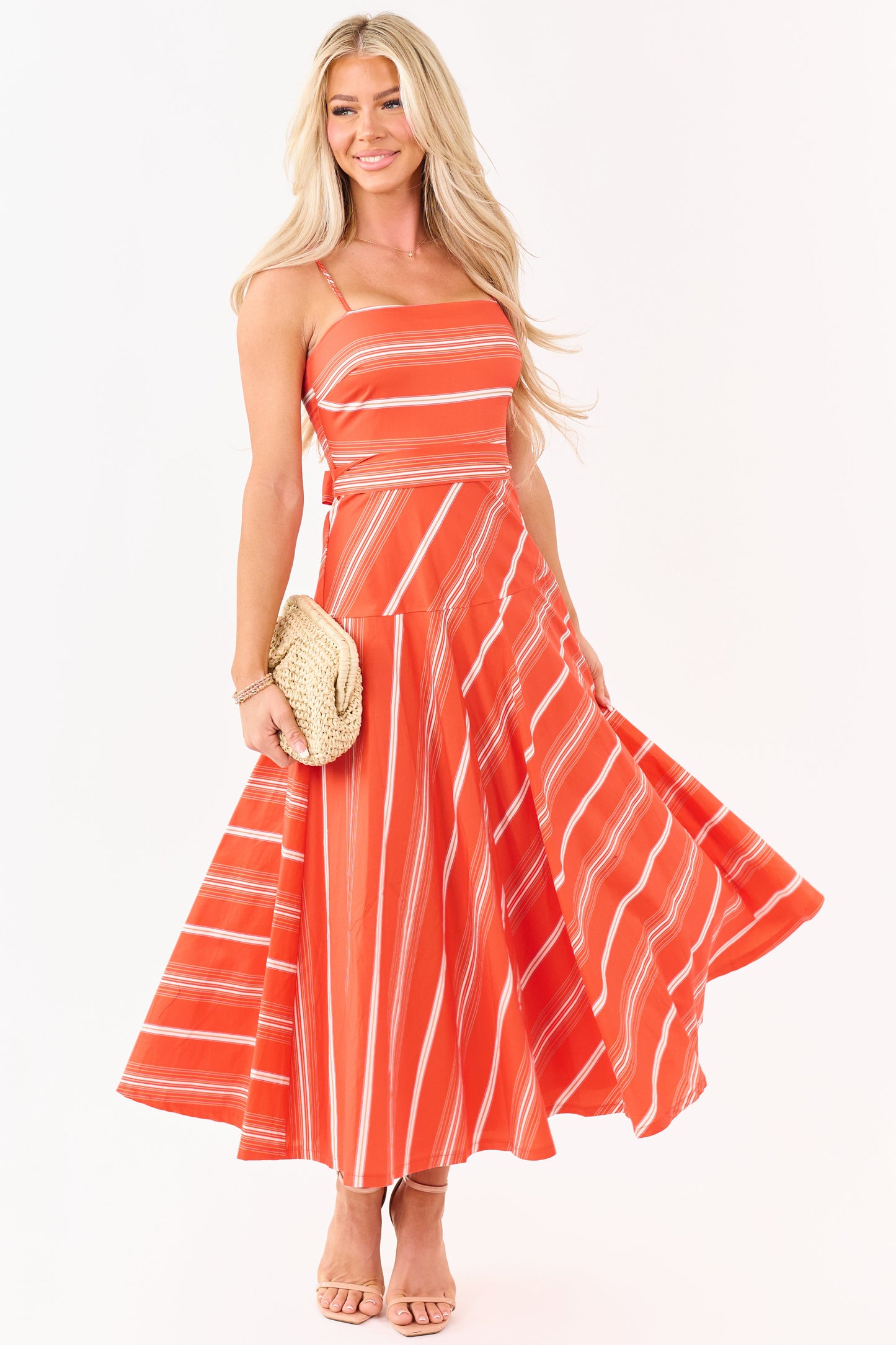 Flying Tomato Brick Striped Cotton Midi Dress