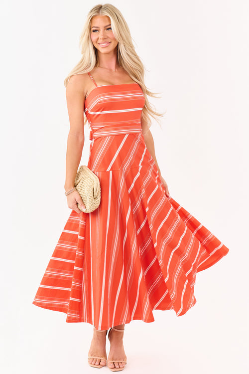 Flying Tomato Brick Striped Cotton Midi Dress