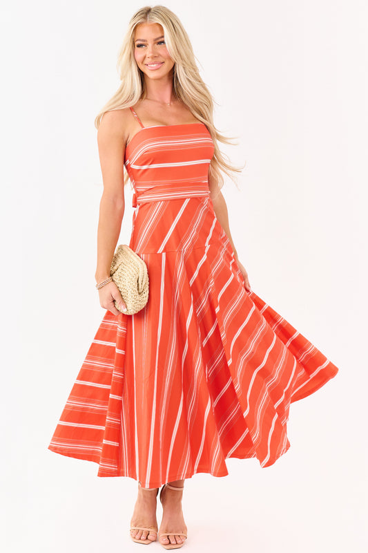 Flying Tomato Brick Striped Cotton Midi Dress