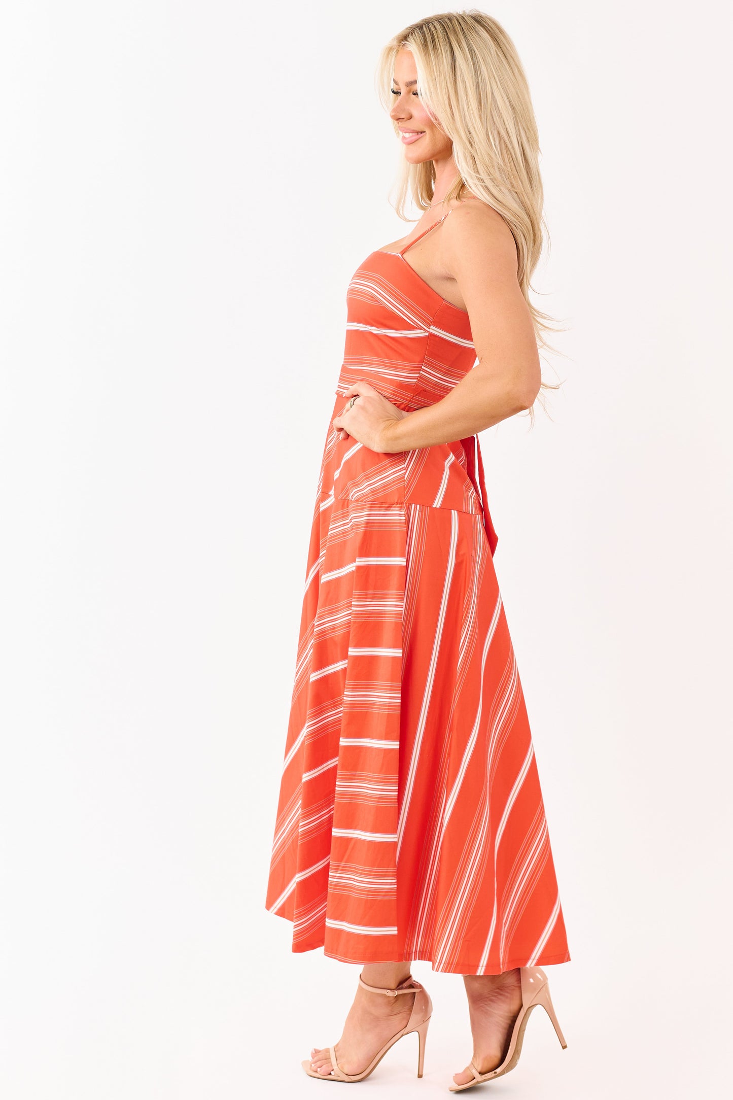 Flying Tomato Brick Striped Cotton Midi Dress