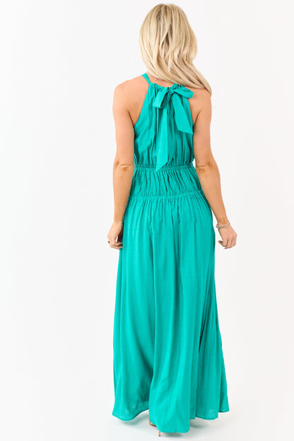 Flying Tomato Dark Teal Halter Neck Maxi Dress