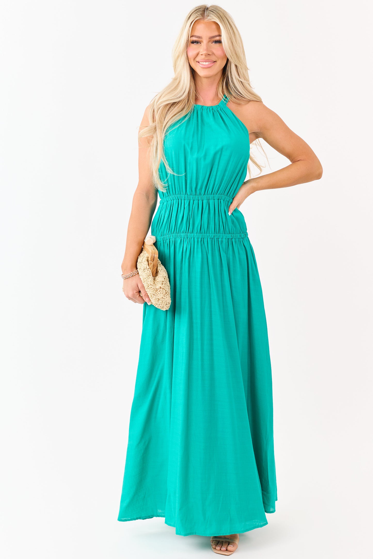Flying Tomato Dark Teal Halter Neck Maxi Dress