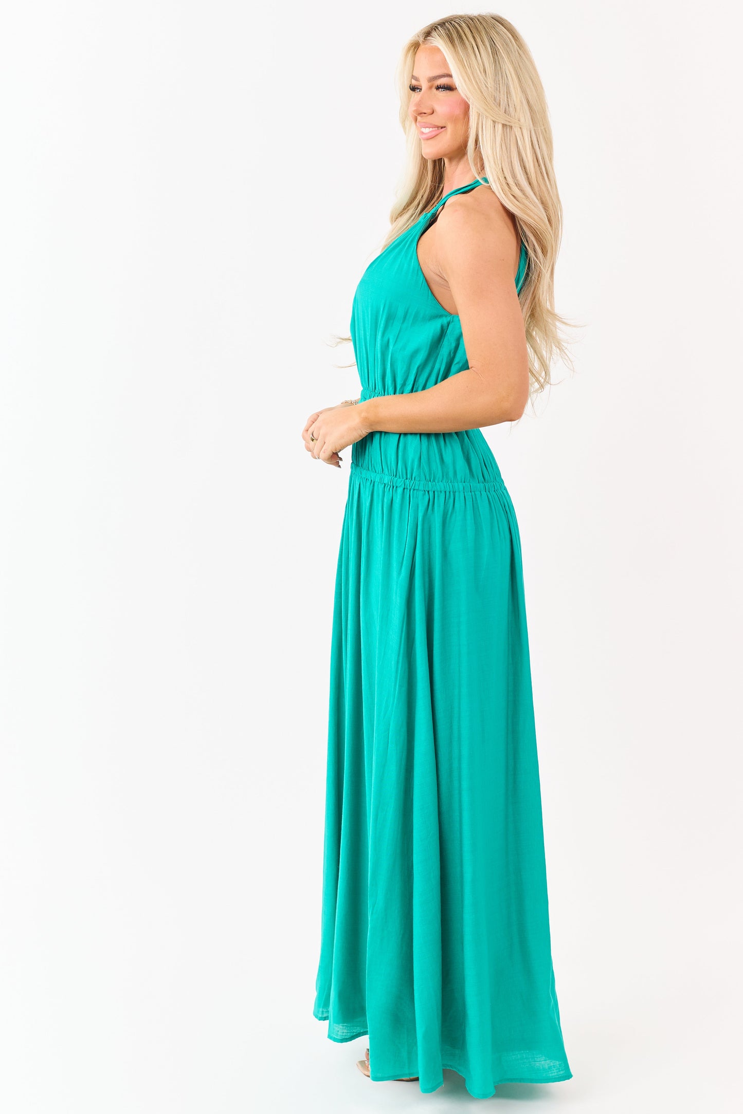 Flying Tomato Dark Teal Halter Neck Maxi Dress
