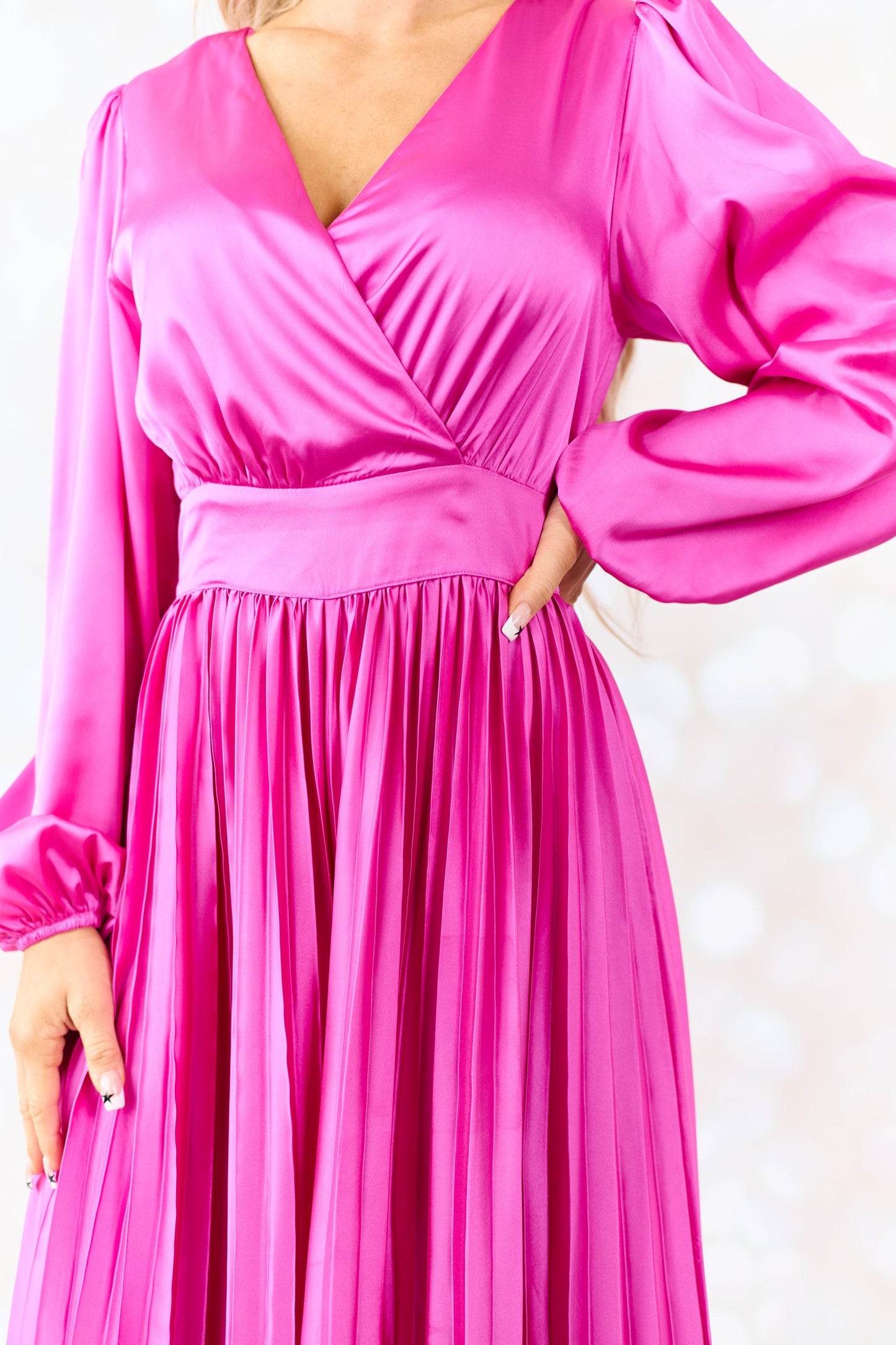 Flying Tomato Fuchsia Pleated Leg Long Puff Sleeve Jumpsuit