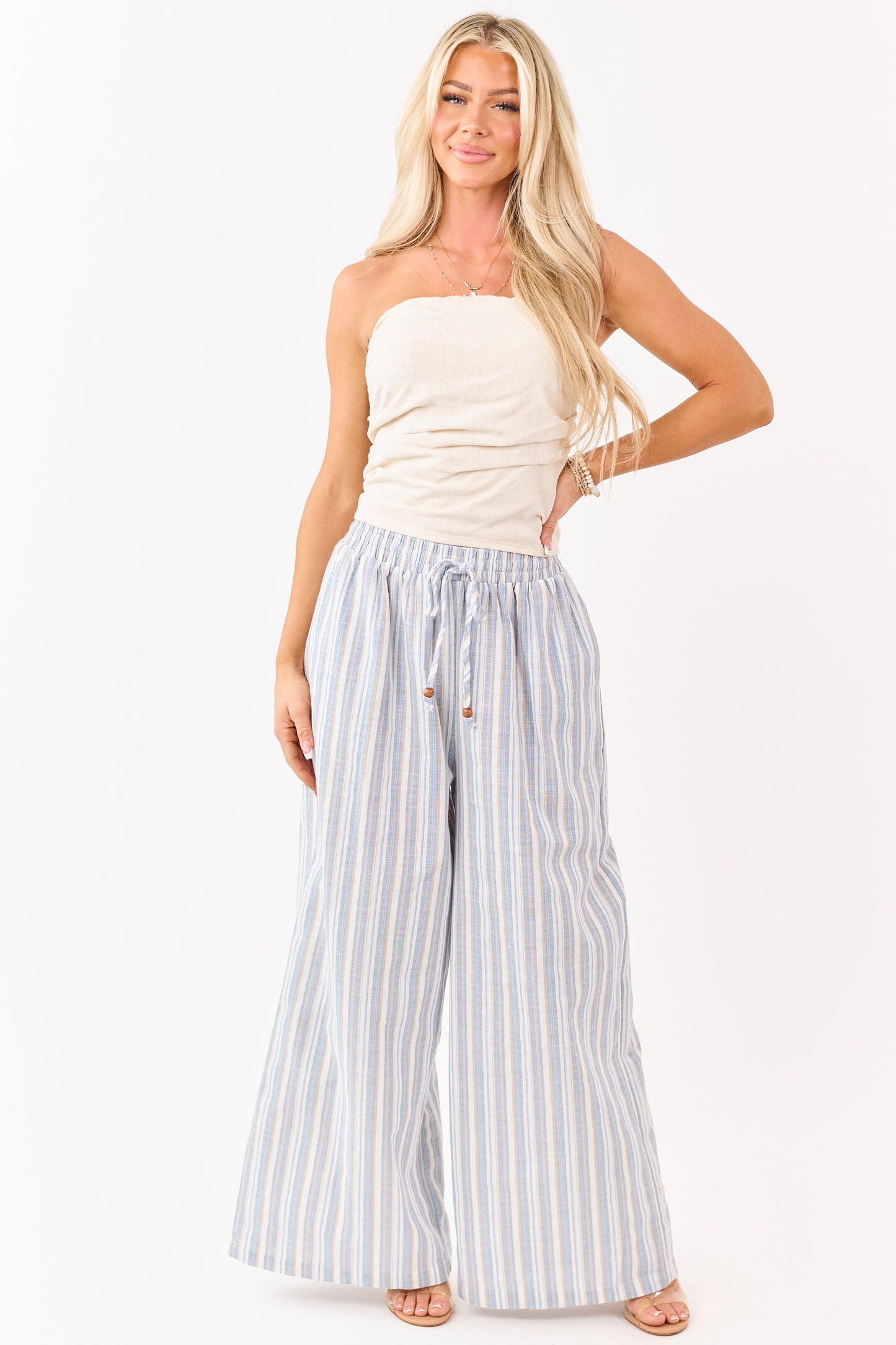 Flying Tomato Ivory Striped Wide Leg Pants