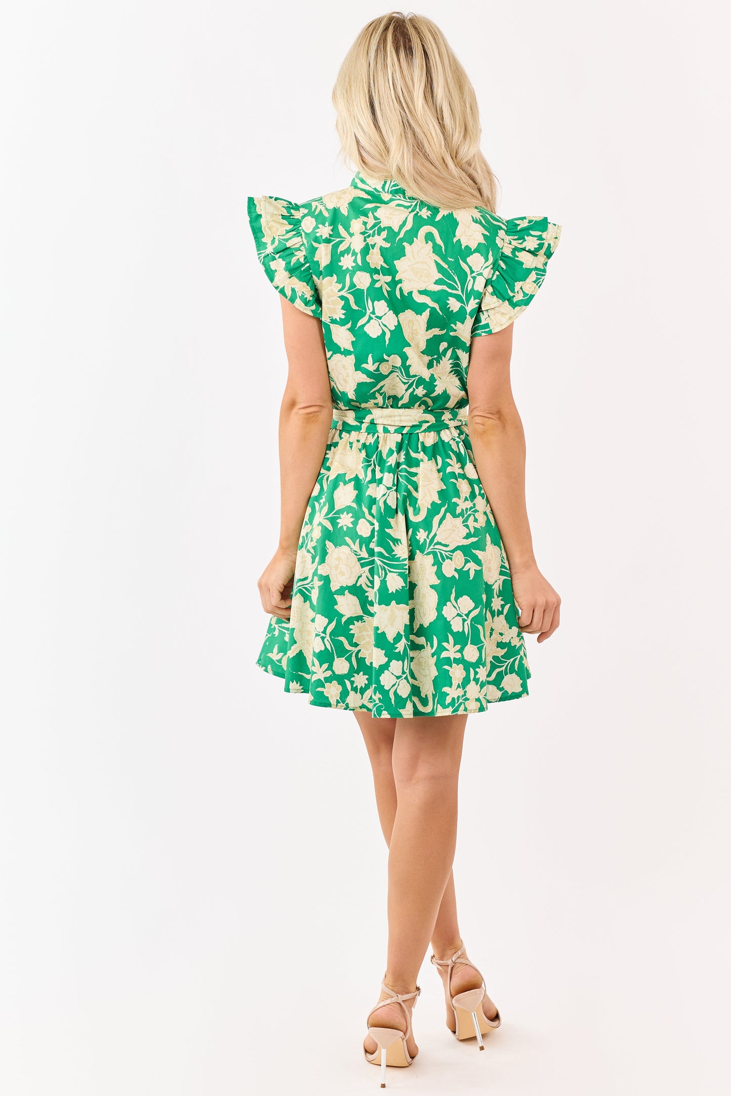 Flying Tomato Kelly Green Floral Cotton Short Dress