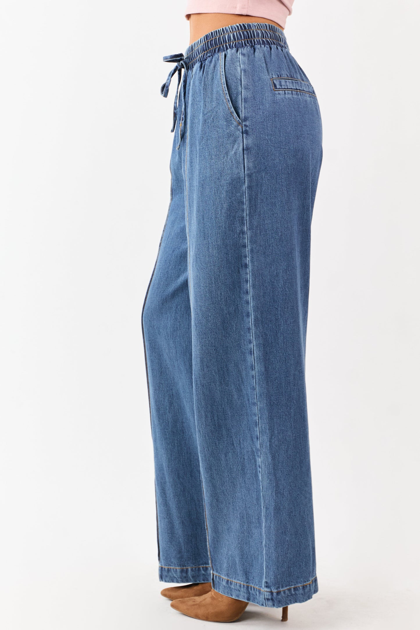 Flying Tomato Medium Wash Wide Leg Denim Pants