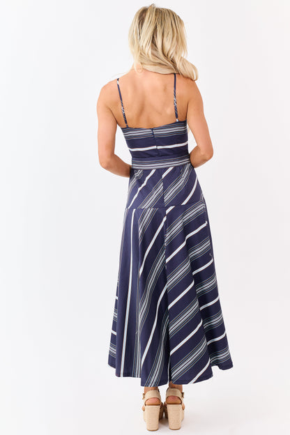 Flying Tomato Navy Striped Cotton Midi Dress
