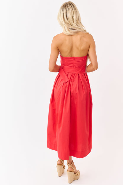 Flying Tomato Scarlet Cotton Strapless Midi Dress