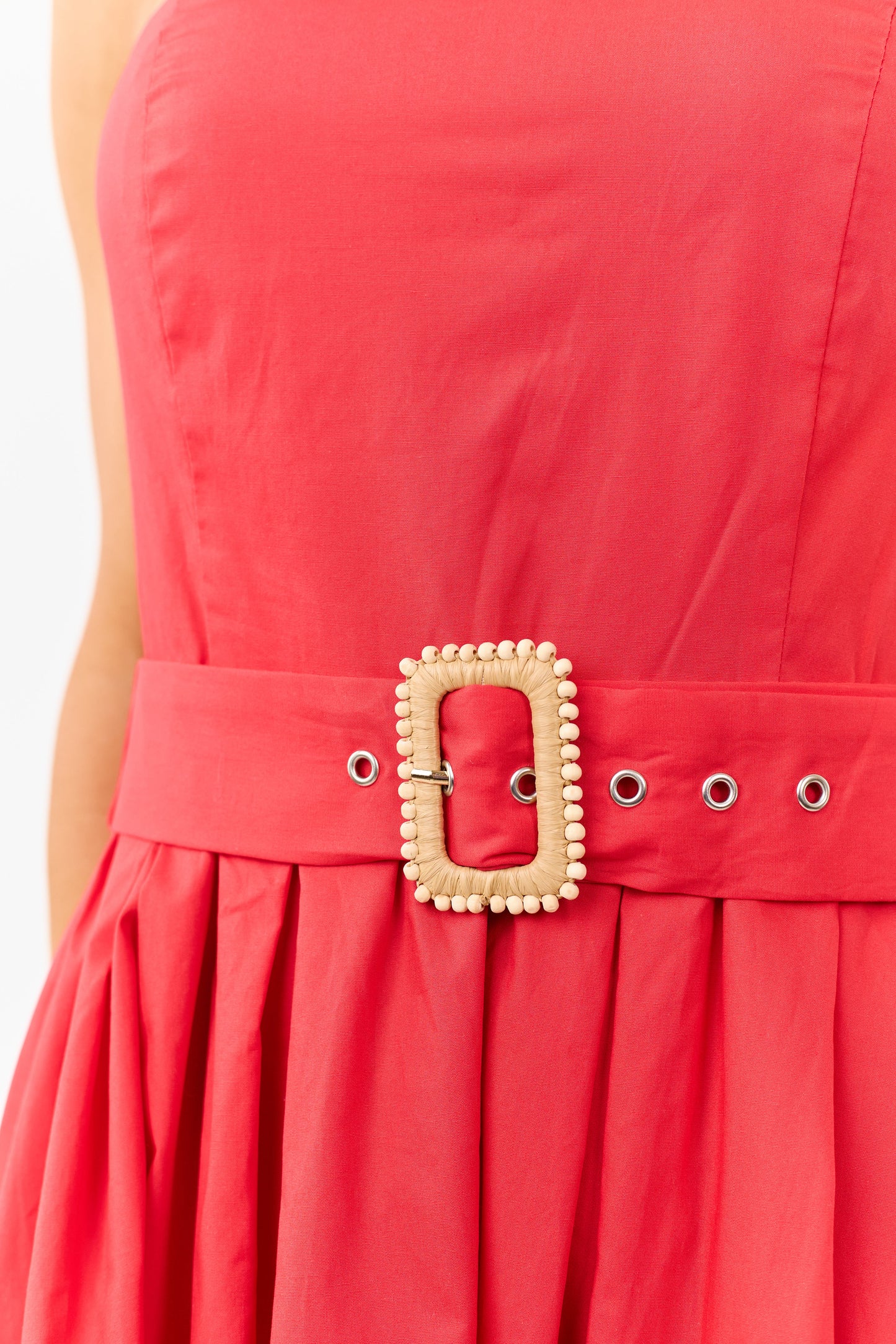 Flying Tomato Scarlet Cotton Strapless Midi Dress