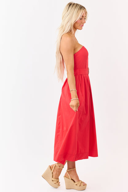 Flying Tomato Scarlet Cotton Strapless Midi Dress