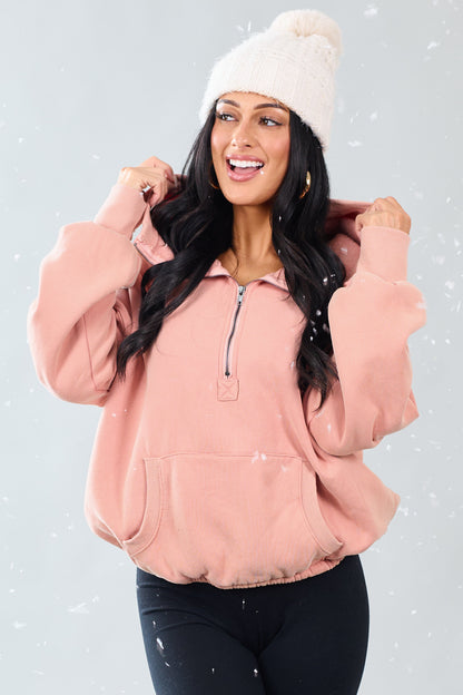 Ginger Half Zip Fleece Bungee Cord Hoodie
