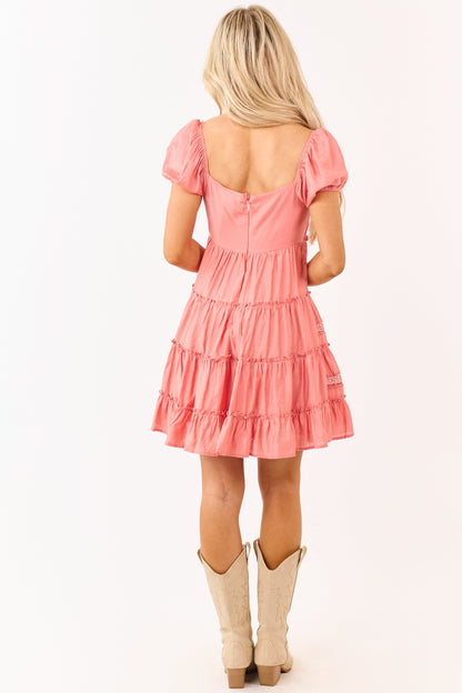 Ginger Tiered Lace Deep V-Neck Babydoll Mini Dress