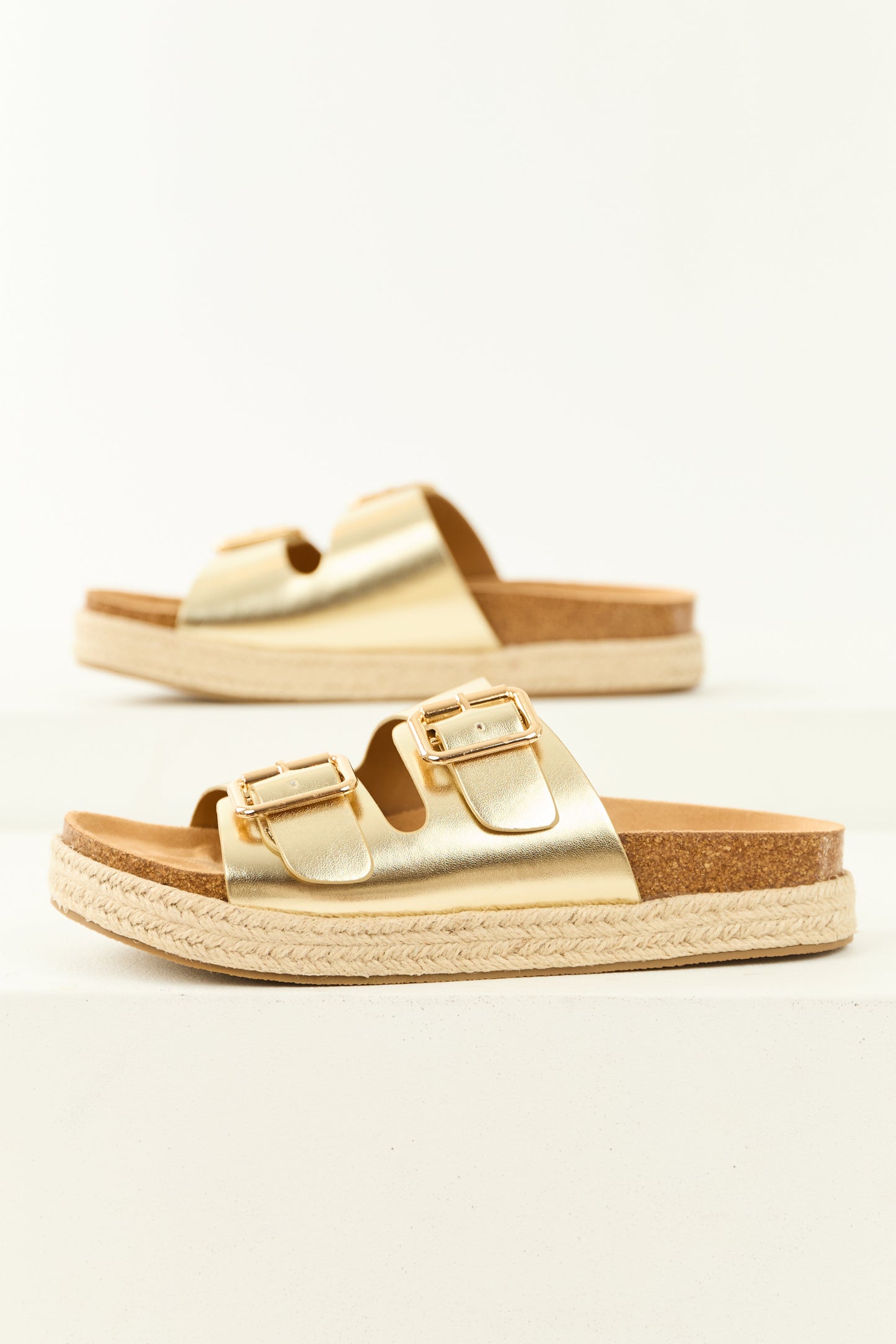 Gold Espadrille Platform Twin Buckle Sandals
