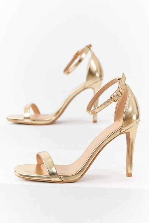 Gold Faux Leather Ankle Strap High Heels