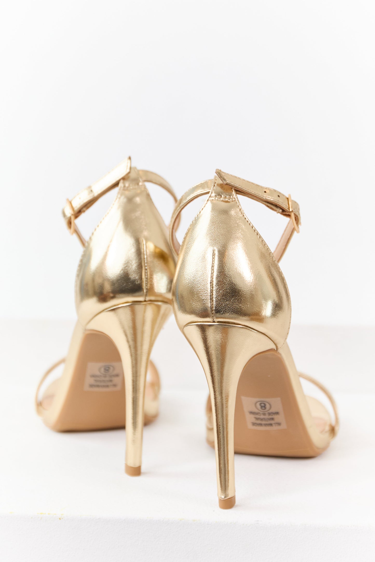 Gold Faux Leather Ankle Strap High Heels