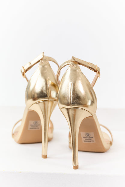 Gold Faux Leather Ankle Strap High Heels