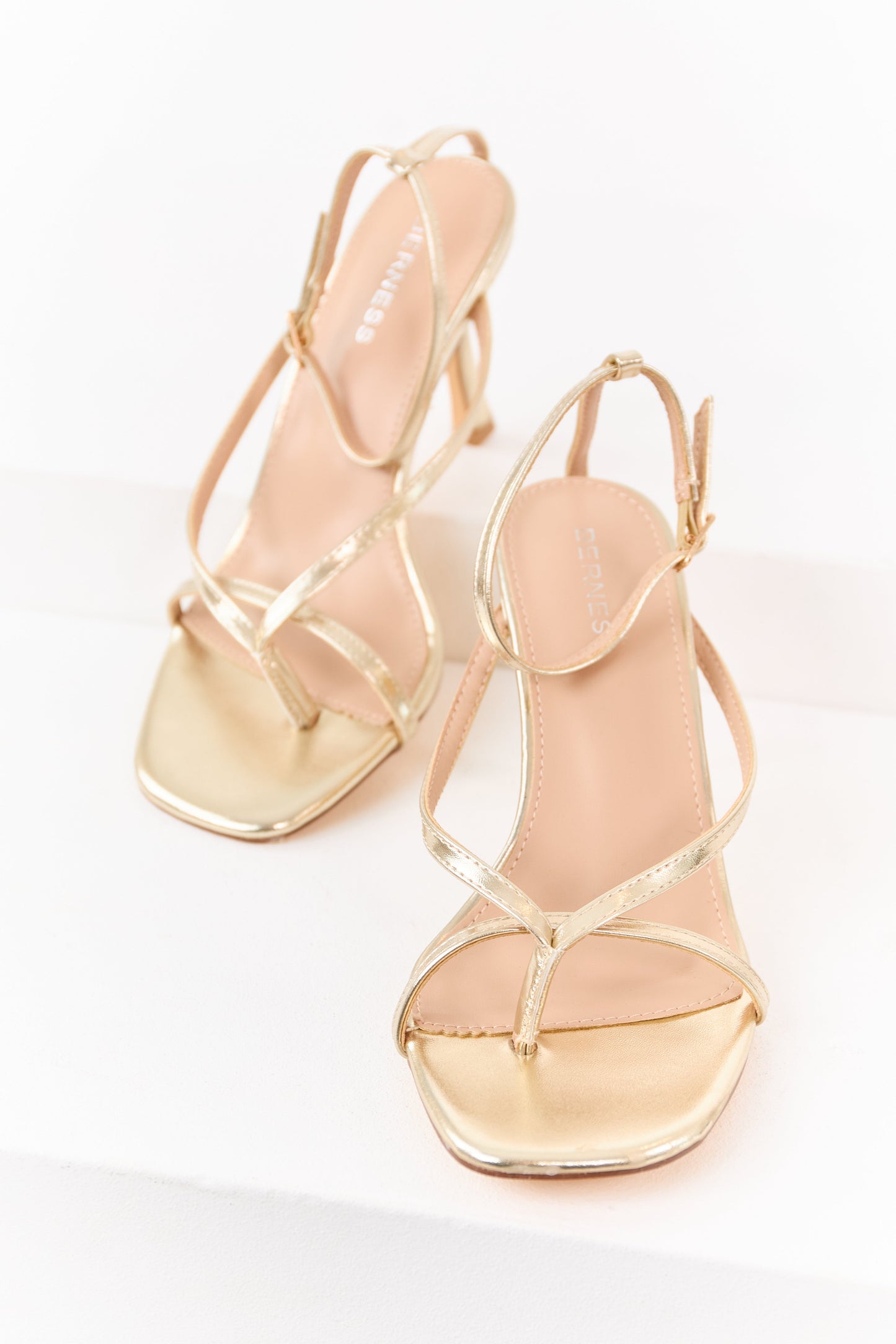 Gold Faux Leather Ankle Strap Stiletto Heels