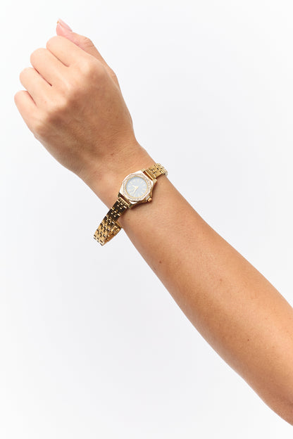 Gold Metallic Rhinestone Trim Octagonal Watch