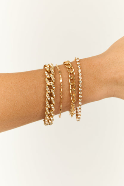 Gold Rhinestone Chain Bracelet Set