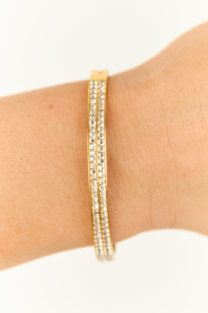 Gold Rhinestone Detail Hinge Bangle Bracelet