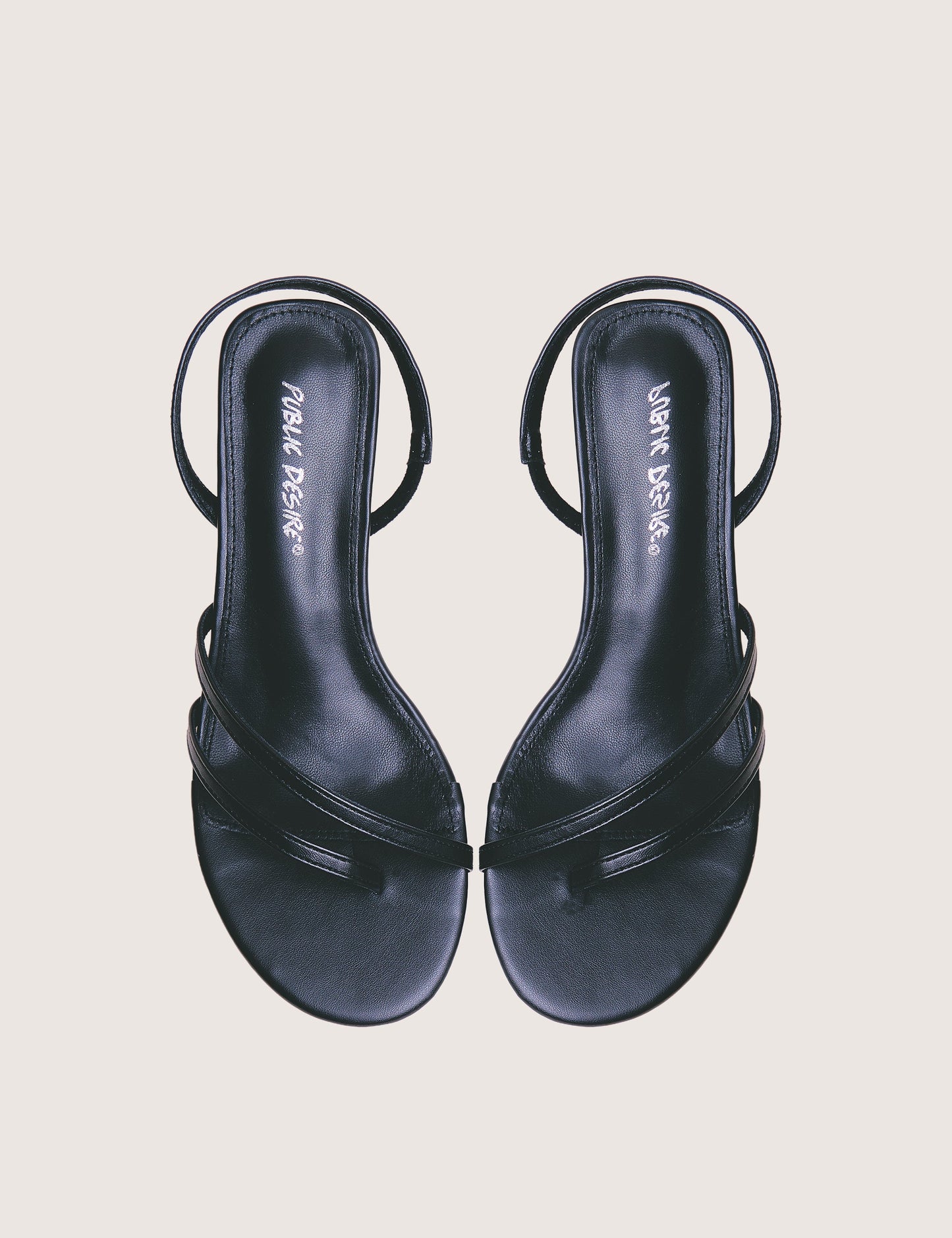 Helios Black Pu Asymmetric Toe Strap Sling Back Mid Heels