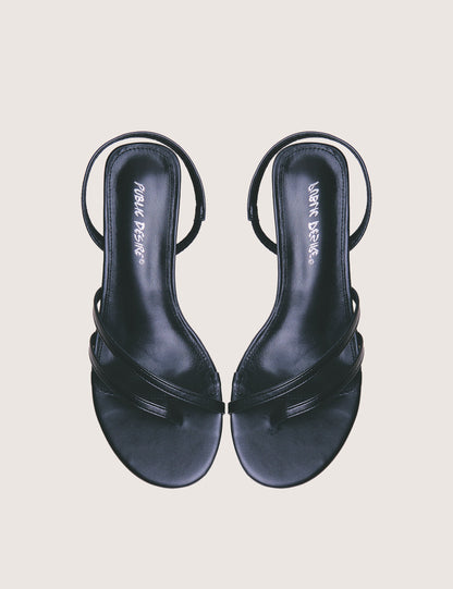 Helios Black Pu Asymmetric Toe Strap Sling Back Mid Heels