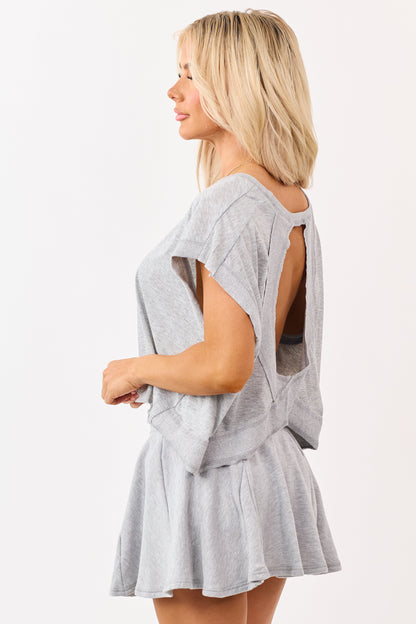 Heather Grey Back Cut Out Short Sleeve Top